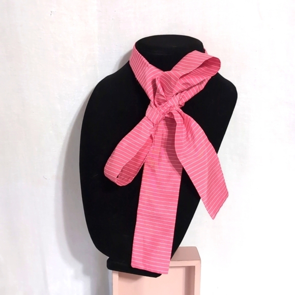 Vintage Pink Striped Long Skinny Scarf Tie Multiple Use - Picture 1 of 3